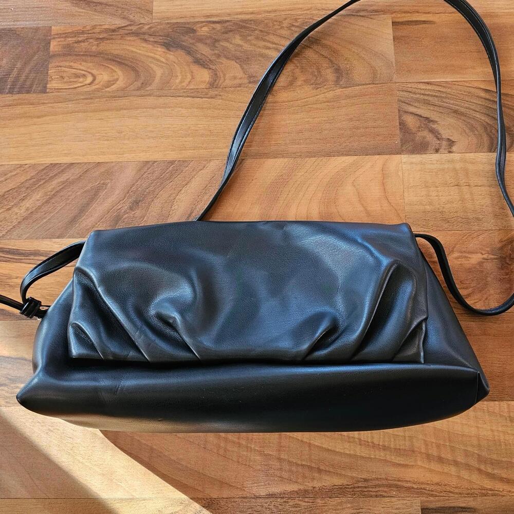 Black Faux Leather Shoulder Bag with Adjustable Strap‎ - broken strap